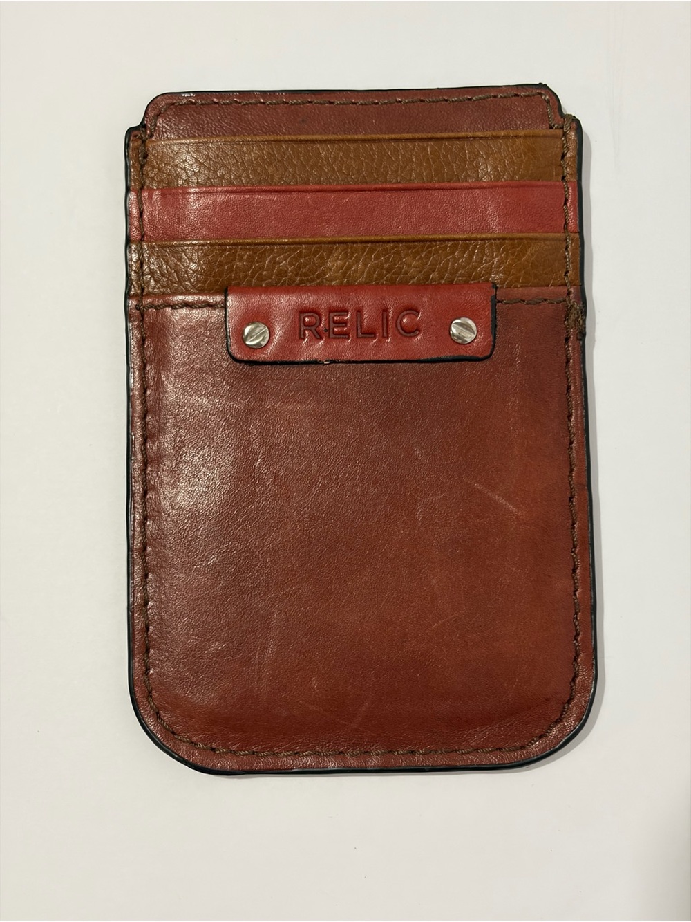 Relic Brown  multi toned Leather Card Sleeve with Red Accent